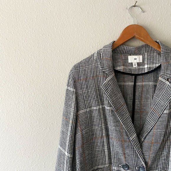 BP linen blend white and black plaid jacket size M blazer - Picture 5 of 8